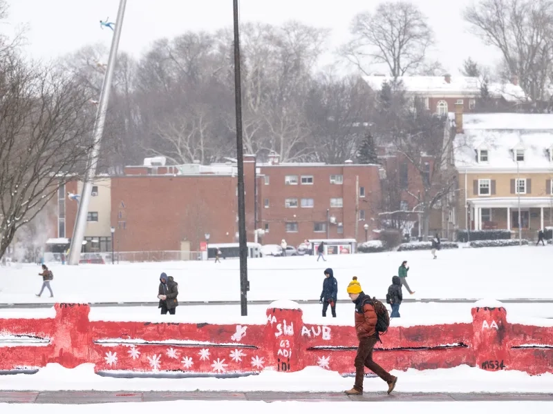 The Fence, as seen from the CMU campus in the snow.