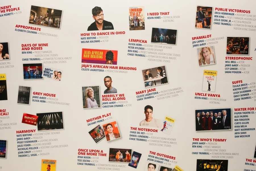 White sign with featured images of CMU Alumni on Broadway in 2024.