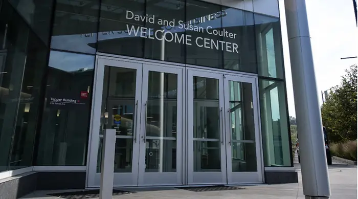 The entrance of the Coulter Welcome Center in Tepper Quad.