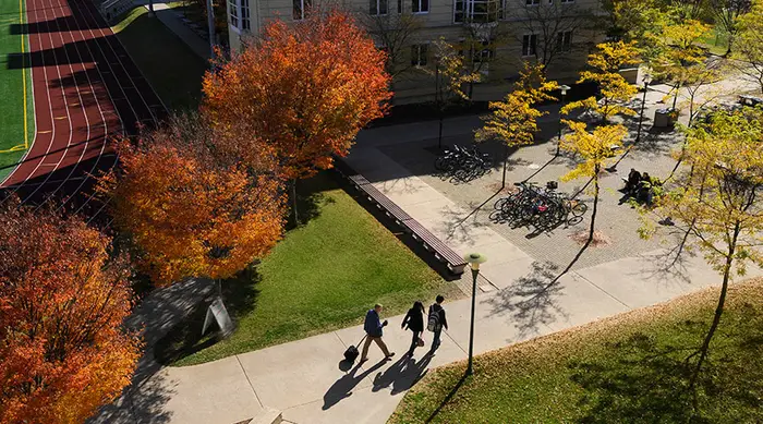 An aerial view of CMU's campus in the fall.