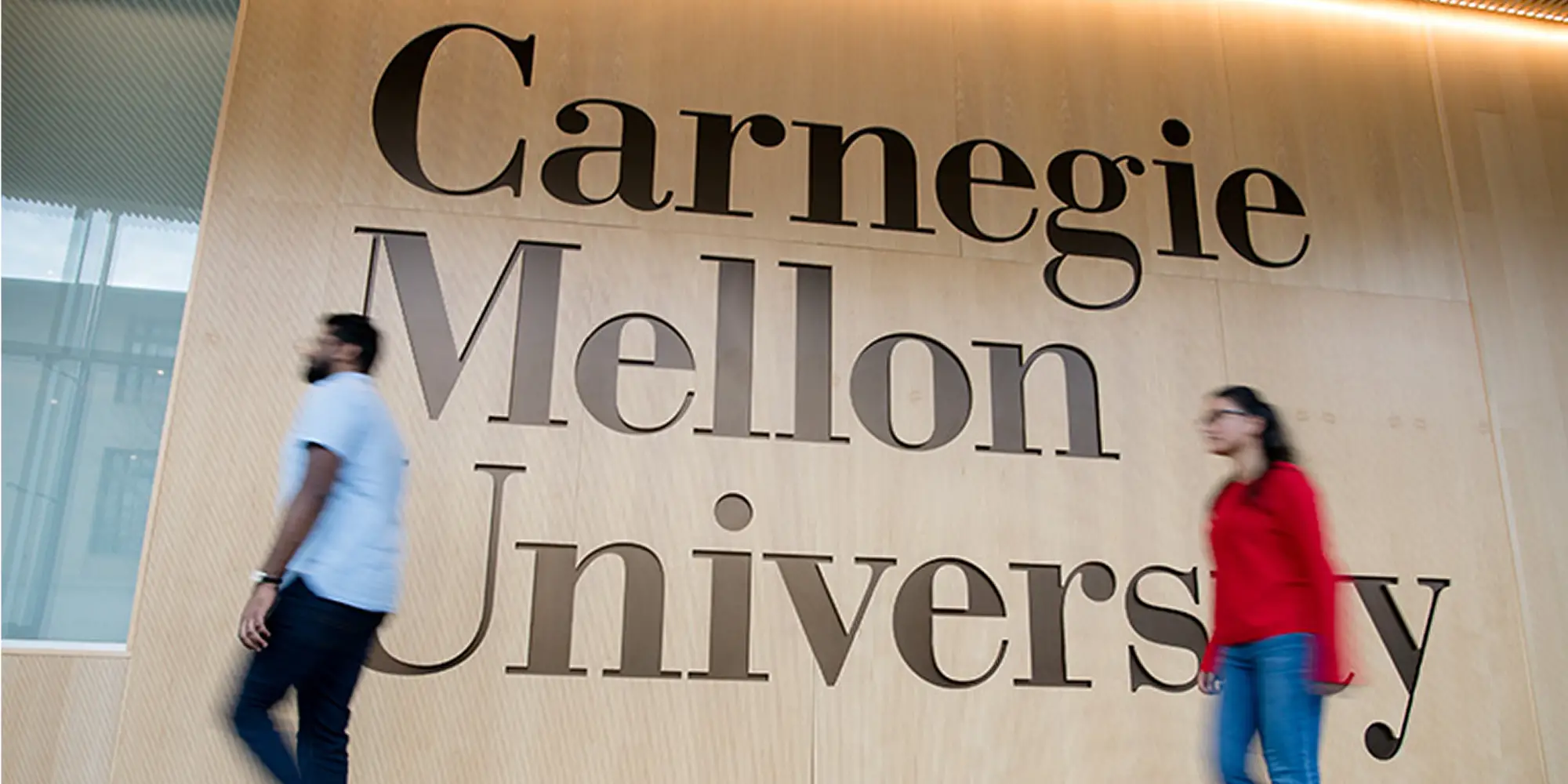 The Carnegie Mellon University sign in Tepper Quad.